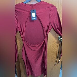 X-Large dress, burgundy color, one slit on the side, open back